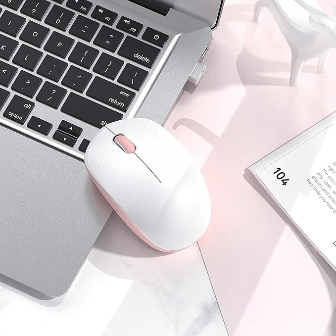 seenda Wireless Mouse, 2.4G Noiseless Mouse with USB Receiver Portable Computer Mice for PC, Tablet, Laptop, Notebook - Pink & White