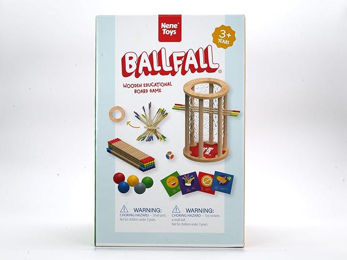 Nene Toys Ballfall, Montessori Toy from 3 Years - Educational Board Game with Colourful Sticks, Dice & Cards - Wooden Toy for Boys and Girls 3-9 Years - Children's Game from 3 Years