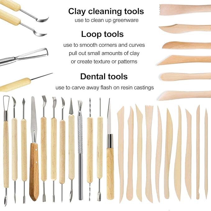 57PCS Ceramic Clay Tools Set with Plastic Case Modeling Pottery Sculpting Tools Kits for Beginners Professionals Kids After School Ceramics Classes