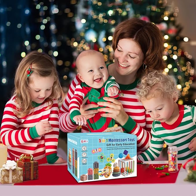 5 in 1 Montessori Baby Toy Set for Toddler Aged 6+ Month - Fine Motor Skill Learning Toys for Baby Grasp & Hand-Eye Coordination. Early STEM Gift Toy for Boys Girls 1 2 3 Years Old