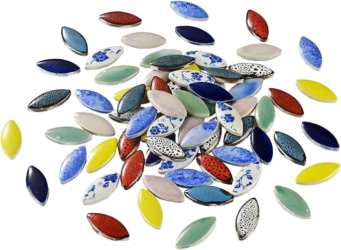 70 Pieces Petal Ceramic Tiles Mosaic Tiles, Bulk Ceramic Mosaic Pieces Stepping Stone Crafts Making Supplies for Home Outdoor Floor Vase Tabletop Decoration - Dark Blue