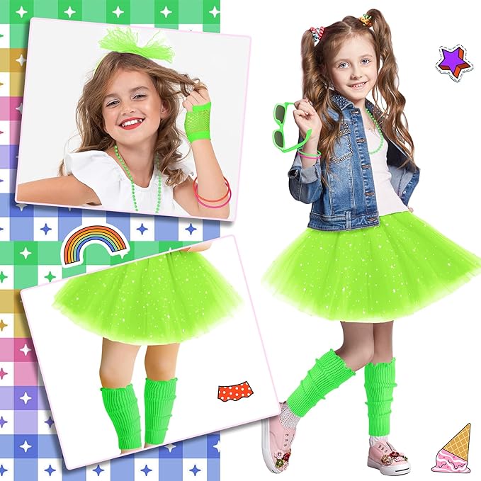 80s Outfit for Kids, 80s Costumes Accessories for Kids, 80s Outfits for Girls Cosplay 1980s Theme Retro Party