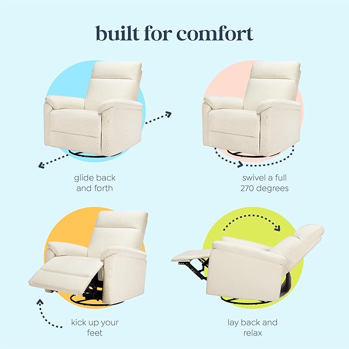 DaVinci Suzy Electronic Swivel Recliner with USB Port in Vanilla, GREENGUARD Gold & CertiPUR-US® Certified