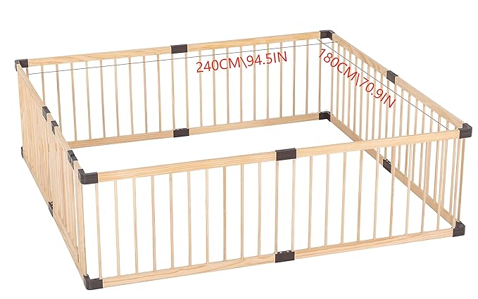 Conabay Large Baby Playpen Play Pen Fence Gate ,Baby Safety Wooden Guard Fence Play Area with Door,Baby Kids Barrier Fencing ,Baby Birthday Gift (180x240CM)