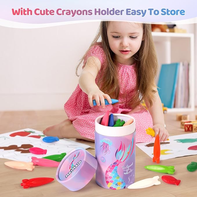 DreamCandy Rocket and Fish-Shaped Crayons,36PCS Non Toxic Washable Toddler Crayons for Kids and Toddlers,Art Supplies Drawing Coloring Crayon Set,Gift for Girls and Boys,Back to School