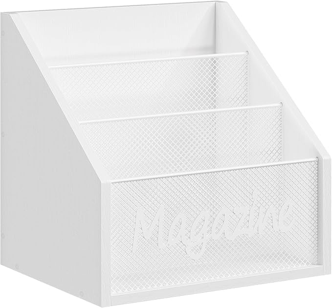 YATINEY Magazine Holder, Wood Magazine Rack Floor, Mail Organizer Countertop, Magazine Mail Holder Sorter, Record Holder for Magazines, Books, Newspapers, Tablets, White MR02WW