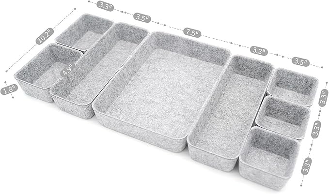 Welaxy Desk Drawer organizers tray Felt storage bins aesthetics room décor for home office dorm closet decluttering minimalist lifestyle (Gray)