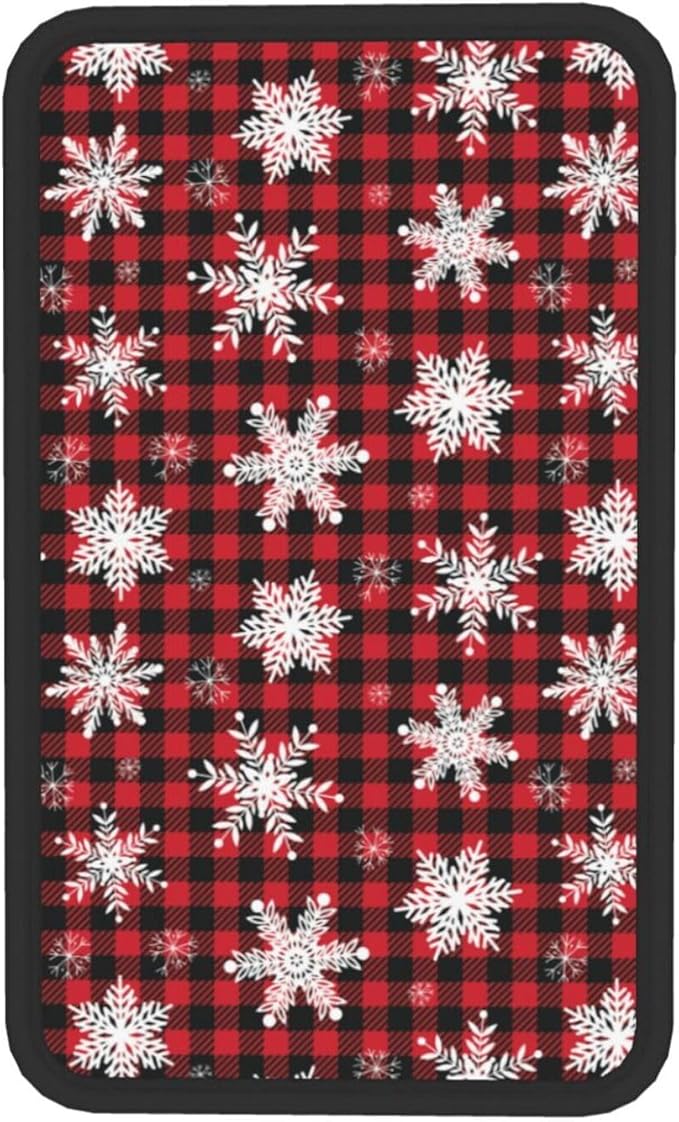 DORKEIXIA Snowflake Christmas Red Buffalo Plaid Auto Center Console Armrest Pad Universal Car Center Console Cover Seat Box Cover for Sedan, Van, SUV, Truck Car Accessorie