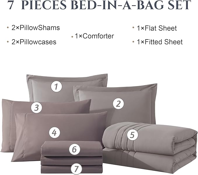 Monbix Queen Comforter Set - 7 Pieces Cloud Purple Bed in a Bag Queen Bedding Sets with Comforters, All Seasons Comforter Bed Set with Sheets, Pillowcases & Shams