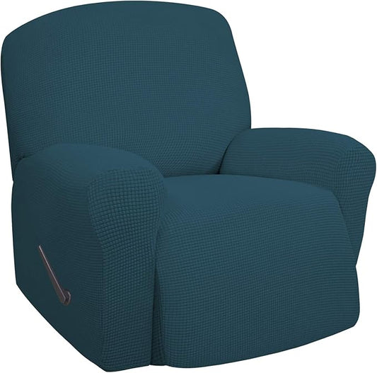 Easy-Going Recliner Stretch Sofa Slipcover Sofa Cover 1 Piece Furniture Protector Couch Soft with Elastic Bottom Kids,Polyester Spandex Jacquard Fabric Small Checks(Oversize Recliner,Deep Teal)