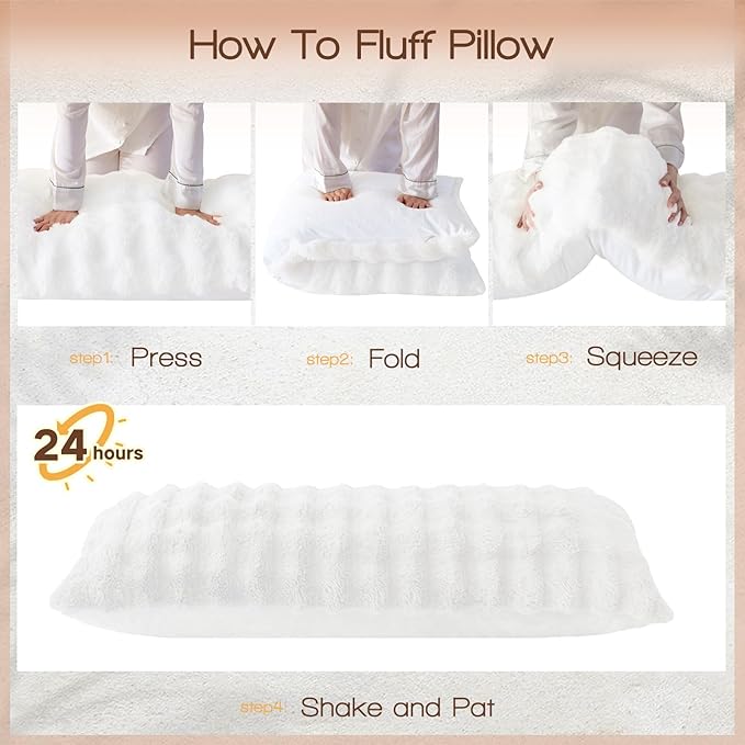 YZ HOME Faux Fur Fluffy Body Pillow for Adults - Firm Body Pillow Insert with Shredded Blue Memory Foam, Adjustable Height, Soft Support for Side Sleeping, Pregnant Women, Washable, 20x54 Inch (White)