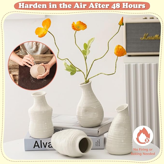 UHAPEER Air Dry Clay Kit for Adults, Pottery Set for Beginners with Clay, Sculpting Tools, Varnish, Pottery Paint, Step-by-Step Guide & Video, Gift for Arts Crafts Lover