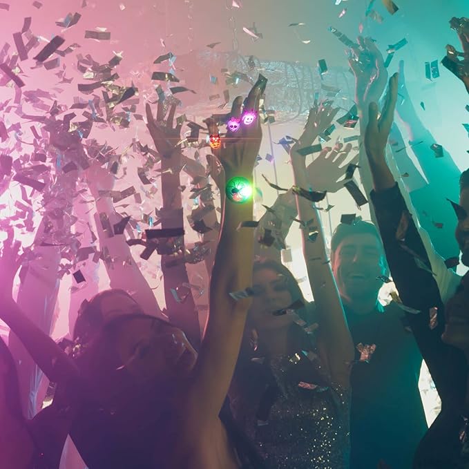 Halloween Party Favors for Kids - 42 PCS LED Halloween Light Up Toys including Necklaces Rings Bracelets Brooches,Glow in the Dark Halloween Decorations,Halloween Treats Non Candy Goodie Bag Fillers