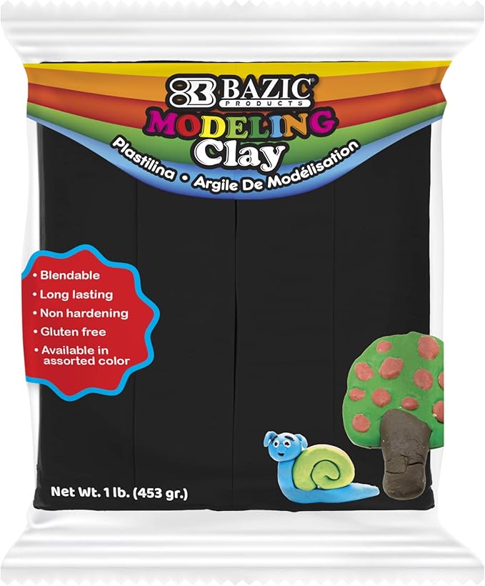 BAZIC Modeling Clay Black Color 1 LB, Light Dough Art Craft, Non Toxic Gift for Artist Kids Toddler Boys Girls, Bulk for Classroom, 1-Pack