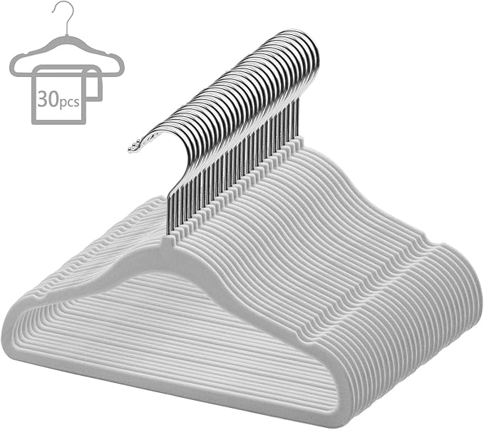 GoodtoU Kids Velvet Hangers,30 Pack Baby Hangers for Closet Non Slip Velvet Clothes Hangers Coat Hangers for Toddler Children Infant Hanger (Light Grey 30Pack)