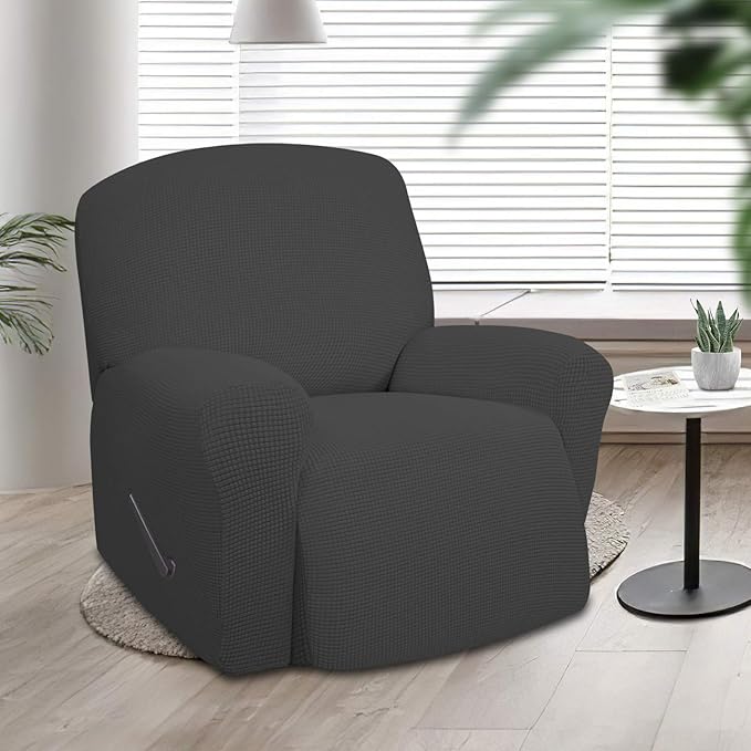 Easy-Going Oversized Recliner Stretch Sofa Slipcover Sofa Cover 1 Piece Furniture Protector Couch Soft with Elastic Bottom Kids,Polyester Spandex Jacquard Small Checks(Oversize Recliner,Dark Gray)