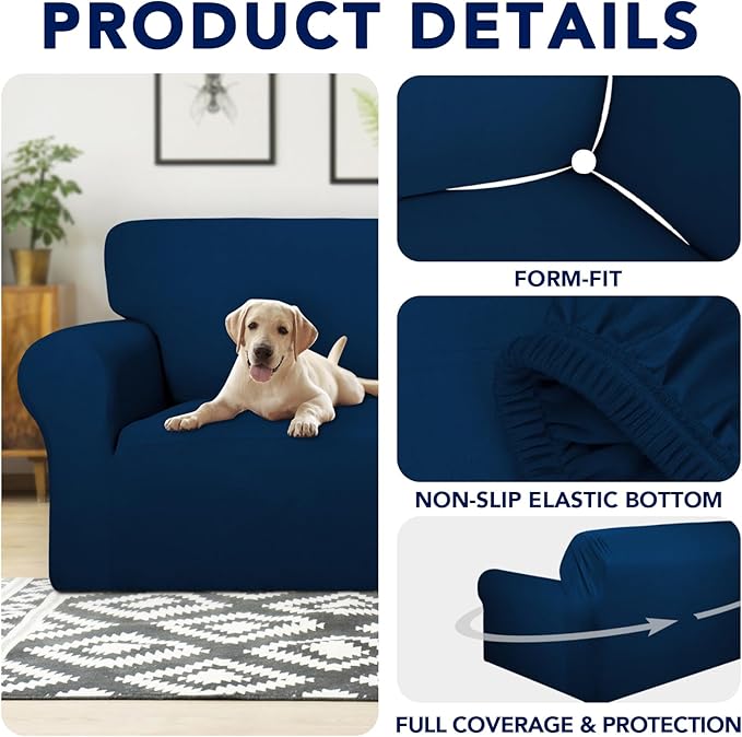 PureFit 100% Dual Waterproof Couch Cover Slipcovers for Couches and Sofas - Stretch Non Slip Fleece Sofa Covers Washable, Leakproof Furniture Protector for Kids, Pets, Dog (Oversized Sofa, Navy)