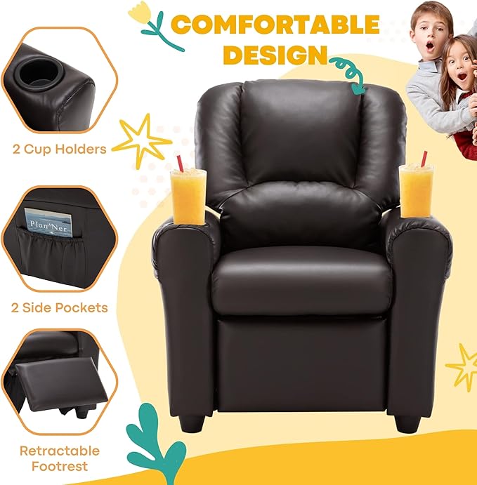 Candy Kids Reclining Chair Leather Recliner Sofa Toddler Youth Children Child Ages 1-6
