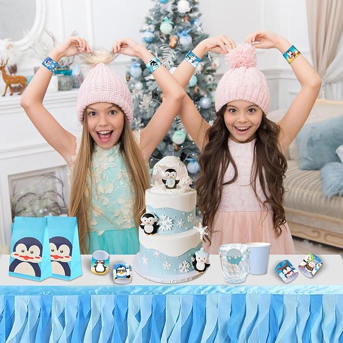 48 PCS Penguin Slap Bracelets Party Favors, Penguin Wristbands Bracelets Goodie Bag Fillers for Penguin Birthday Party Decorations Supplies for Kids Boys Girls Classroom Rewards