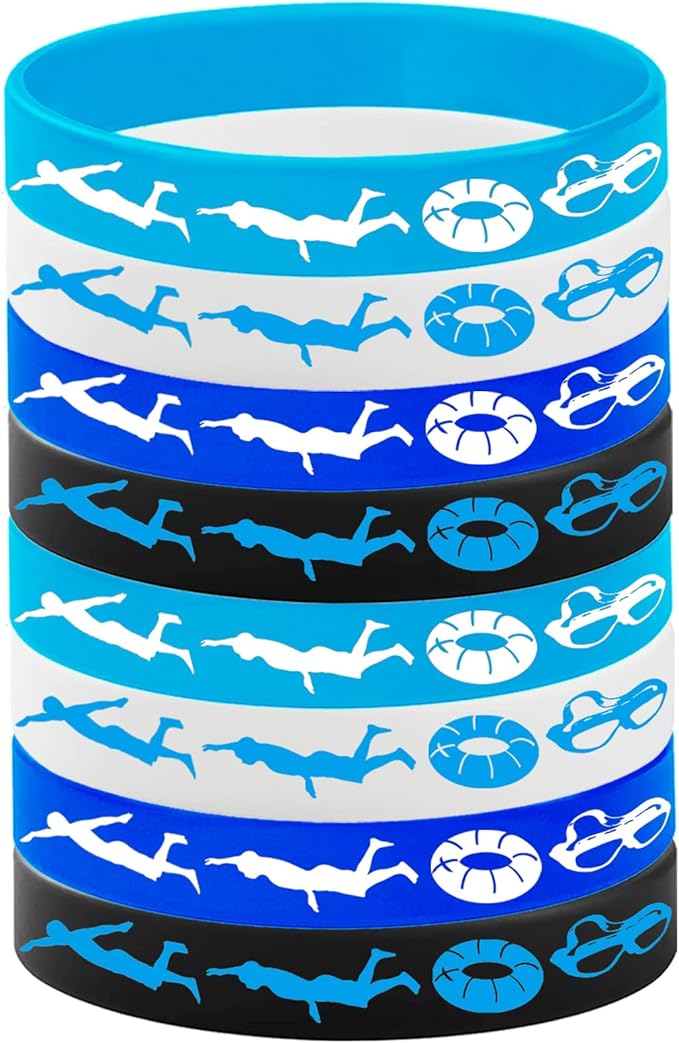 24PCS Swimming Silicone Wristband Party Favors -Swimming Rubber Wristband Party Supplies Decorations Swimming Action Sport Themed Birthday Baby Shower Party Favors