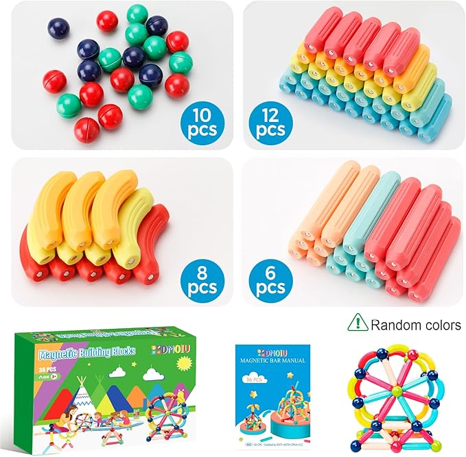 Magnetic Building Blocks STEM Educational Toy for Kids Montessori Learning Sticks and Balls Preschool Sensory Toys for Toddlers Gift for 3 Year Old Boys & Girls