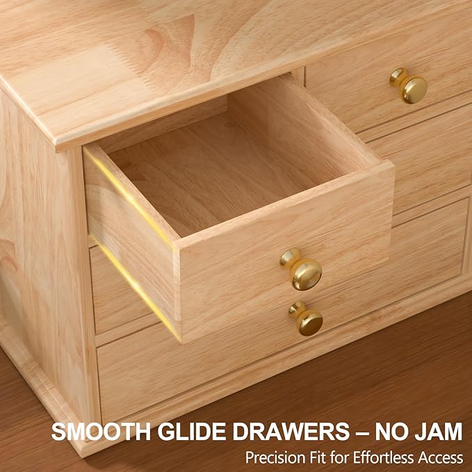 Oak Desk Organizer with Drawers, Durable Wooden Desktop Storage Box with Metal Handles & Non-Slip Silicone Pads, 4 Drawer Tabletop Organizer for Office, Bedroom, Bathroom, Vanity, Makeup – Natural Oak