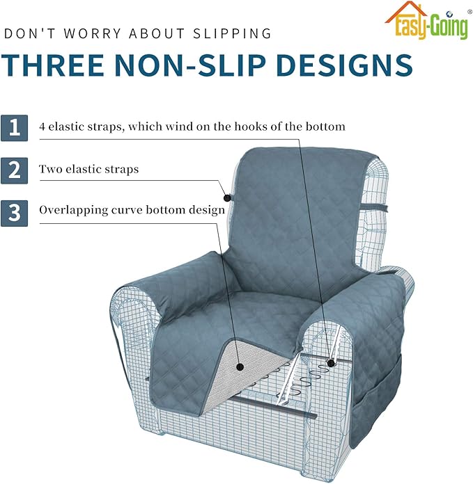 Easy-Going Sofa Slipcover Waterproof Recliner Chair Cover Non-Slip Fabric Couch Cover for Living Room Washable Furniture Protector for Pets Kids Children Dog Cat (Recliner, Light Blue)