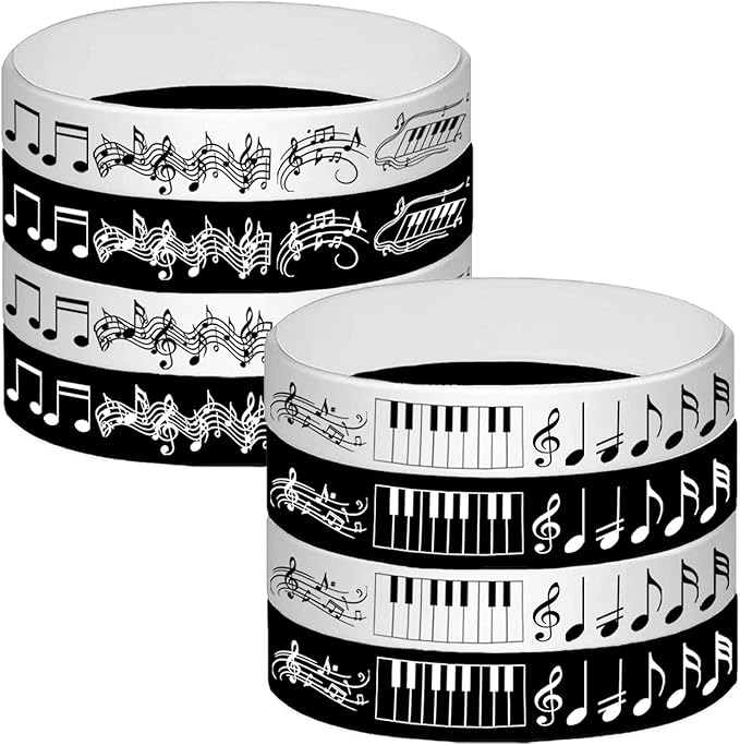 48PCS Piano Notes Rubber Bracelets Silicone Wristbands Party Favors-Choir Music Prize Candy Party Decorations Birthday Baby Shower Party Favors