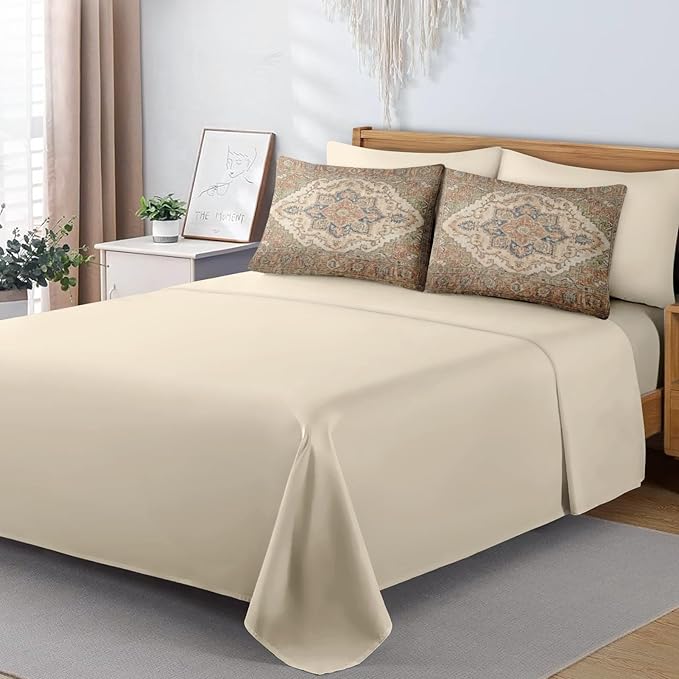 Comforter Set Full Size, Vintage Medallion 7 Pcs Bedding for Kids and Adults, Oriental Floral Bed Sheet Sets with Fitted Sheet 2 Pillowcases & 2 Shams for Bedroom Bed Decor