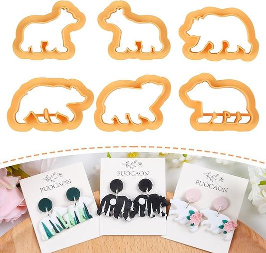 Puocaon Bear Polymer Clay Cutters - 6 Pcs Clay Cutters for Polymer Clay Earrings Making, Mirrored Bear Clay Jewelry Cutters, Animal Clay Cutters for Polymer Clay Jewelry Making Unique Clay Cutters