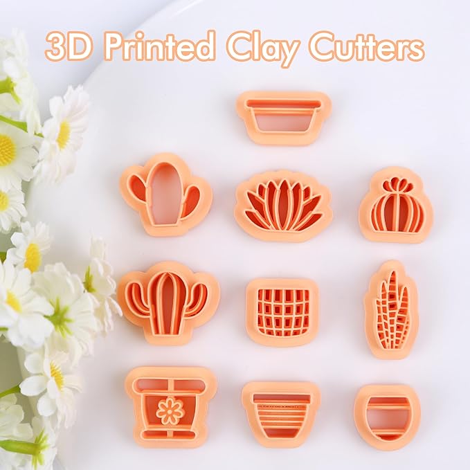 Puocaon Potted Plant Clay Cutters - 10 Pcs Cactus Clay Cutters for Polymer Clay Earrings, Embossing Clay Cutters for Polymer Clay Jewelry Making, 3D Print Flower Pot Polymer Clay Jewelry Cutters