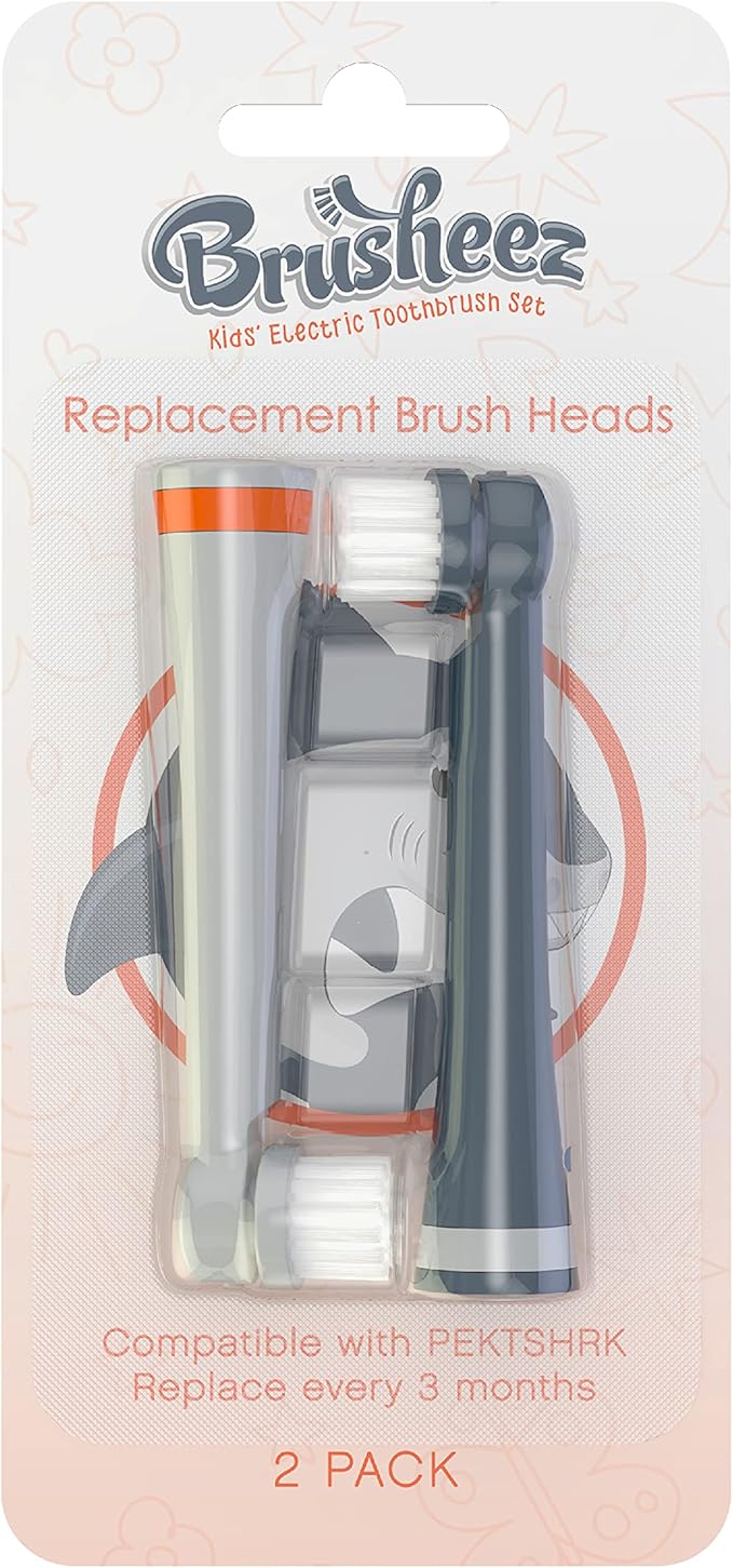 Brusheez Electronic Toothbrush Replacement Brush Heads 2 Pack (Shadow The Shark)