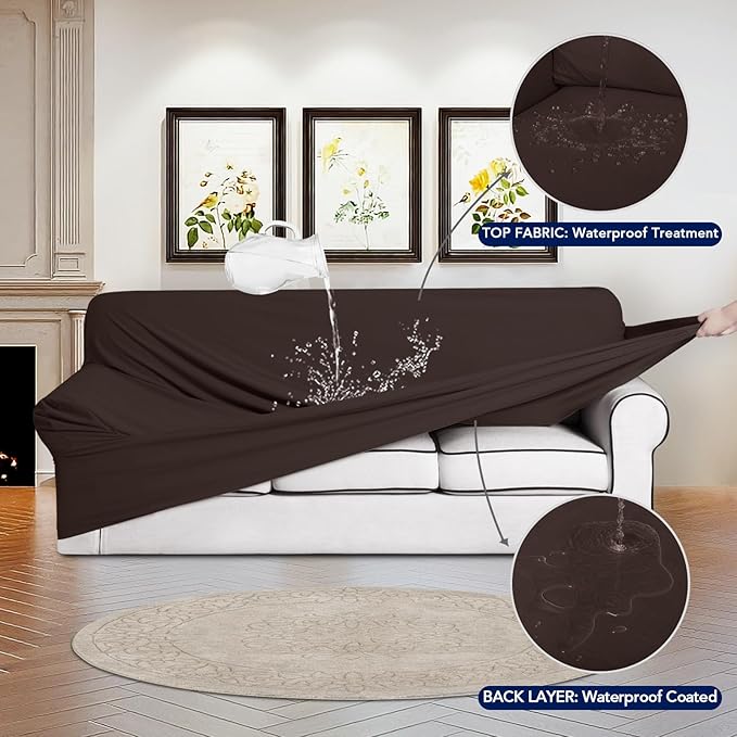 PureFit 100% Dual Waterproof Couch Cover Slipcovers for Couches and Sofas - Stretch Non Slip Fleece Sofa Covers Washable, Leakproof Furniture Protector for Kids, Pets, Dog (Chair, Chocolate)