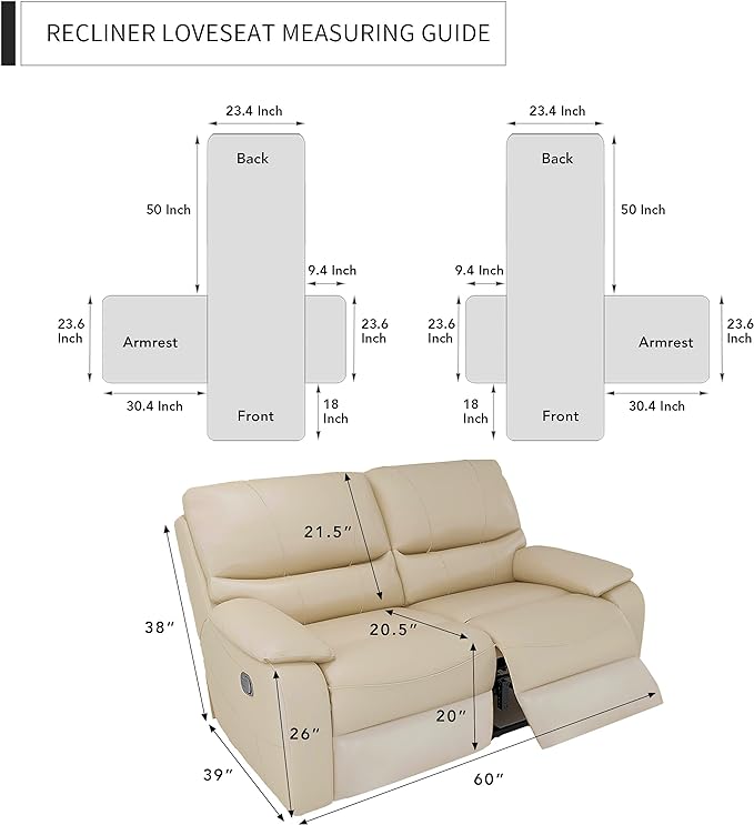 Easy-Going Loveseat Recliner Cover, Reversible Couch Cover for Double Recliner, Split Sofa Cover for Each Seat, Furniture Protector with Elastic Straps for Kids, Dogs, Pets(2 Seater, Gray/Light Gray)