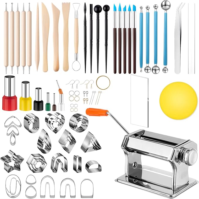 Huquary 2751 Pcs Polymer Clay Cutters for Earrings Making Polymer Clay Press Machine Jewelry Accessories Modeling Clay Sculpting Tools Clay Roller Acrylic Sheet Clay Earring Making Kit for DIY