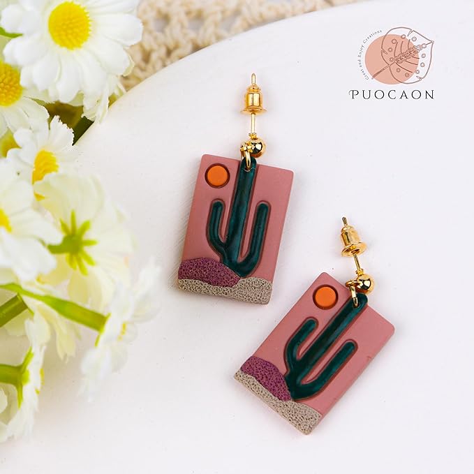 Puocaon Mushroom Polymer Clay Cutters - 6 Pcs Cactus Desert Scene Clay Cutters for Earrings, Cottagecore Mushroom Polymer Clay Cutters for Jewelry Making, Sunrise Western Clay Cutters for Jewelry