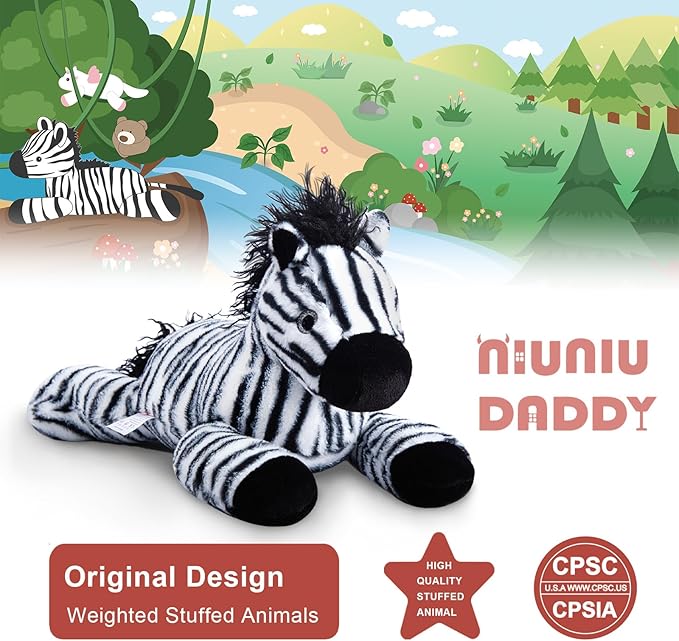 Niuniu Daddy 20" | 3.3 Pound Zebra Weighted Stuffed Animals for Kids Adults, Soft Zebra Weighted Beads for Stuffed Animals for Hugging, Cute Plush Toy for Gift Birthday Christmas Holiday Easter