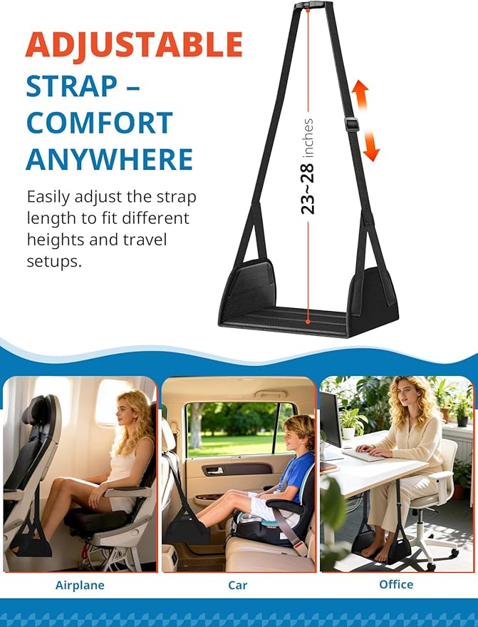 SARISUN 3 in 1 Airplane Travel Essentials Kit, Travel Pillow with Head Support, 3D Eye Mask for Sleeping, No Collapse Foot Hammock for Airplane, Portable Long Flights/Car Road Trip Essentials Sets