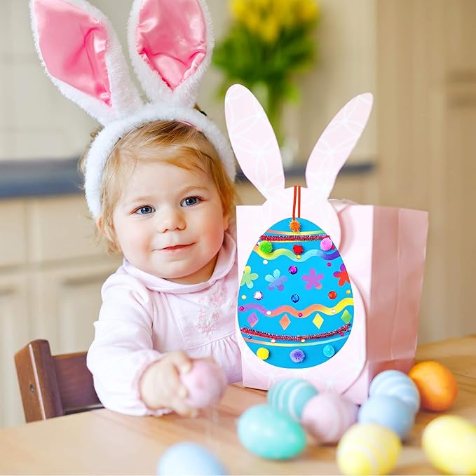 32 Sets Magic Color Scratch Art Easter Egg Ornaments Decorations DIY Easter Craft Kits Assorted Scratch Paper Egg Pom-poms Pipe Cleaners for Kids Party Favors Classroom Home Activity Art Project