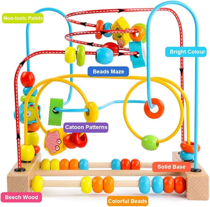 Timy First Bead Maze Roller Coaster Wooden Educational Circle Toy for Toddlers