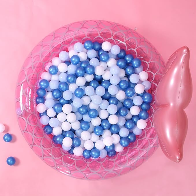 GOGOSO Ball Pit Balls Blue Balls for Ball Pits, Baby Pool for Babies, Kids, Toddlers, Boys, Phthalate Free BPA Free, Pack of 100 with Storage Bag, with Color Pearl Blue, Light Blue, White