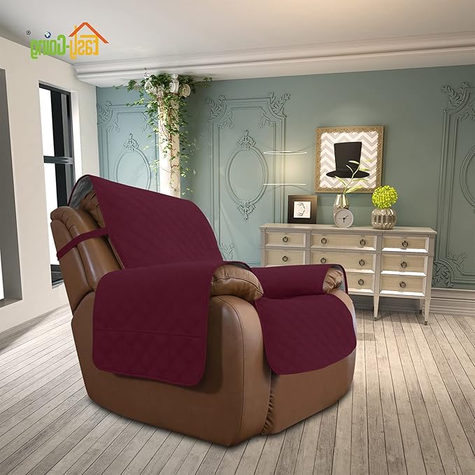 Easy-Going Sofa Slipcover Waterproof Oversized Recliner Chair Cover Non-Slip Fabric Couch Cover for Living Room Washable Furniture Protector for Pets Kids Children Dog Cat (Oversized Recliner, Wine)