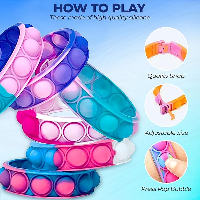 60 PCS Bracelets Glow in The Dark Pop it Fidget Toy, Rainbow Party Favors, Stress Relief Wristband Set, Push Bubbles Sensory Autistic Pack Kids Ages 5 8 12 Adult Student Gift