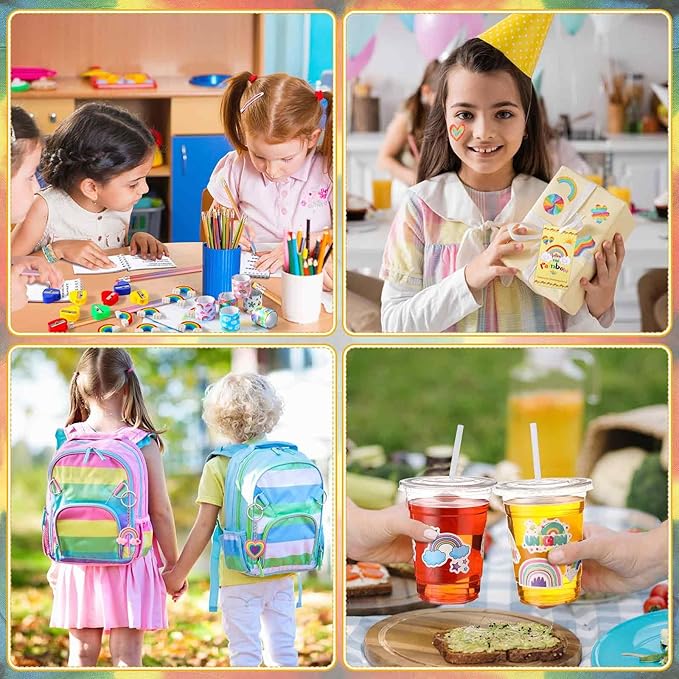 251 Pcs Party Favors Set Includes Drink Gift Cup Mini Notebooks Pencils Heart Eraser Pencil Sharpener Slap Bracelets Ruler Tattoo Stickers Cards Keychain School Stationery Set(Rainbow)