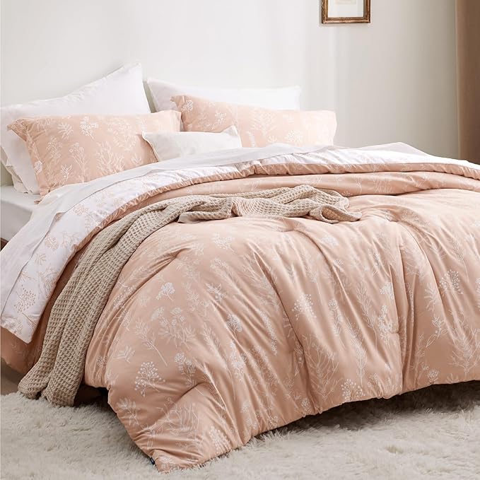 Bedsure King Comforter Set - Dusty Rose Bed Set, 3 Pieces Cute Floral Bedding, 1 Soft Reversible Botanical Flowers Comforter and 2 Pillow Shams