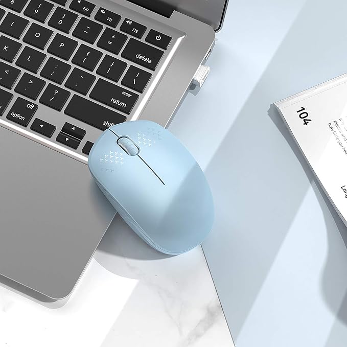 Wireless Mouse, 2.4G Noiseless Mouse with USB Receiver - seenda Portable Computer Mice for PC, Tablet, Laptop with Windows System (Light Blue)