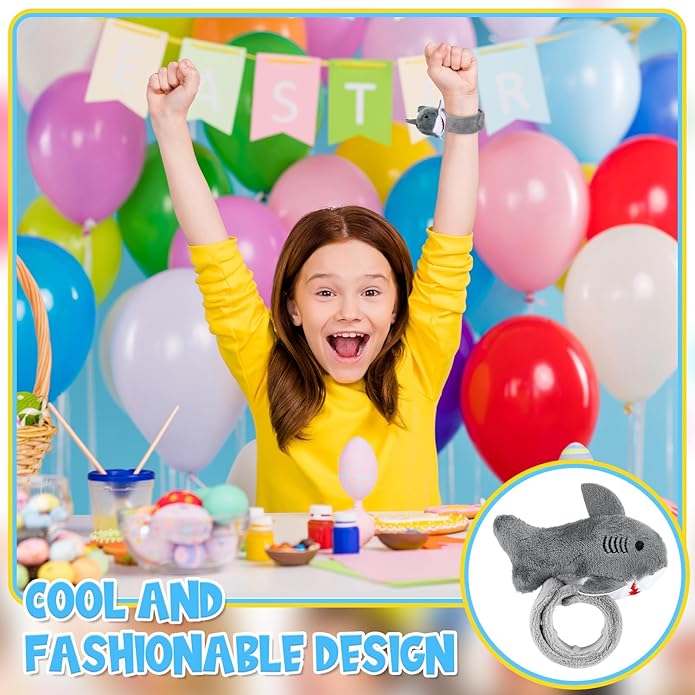 6 Pieces Shark Slap Bracelets Stuffed Animal Slap Band Party Favors Plush Slap Bracelets Bulk for Kids Party Favors Birthday Gifts