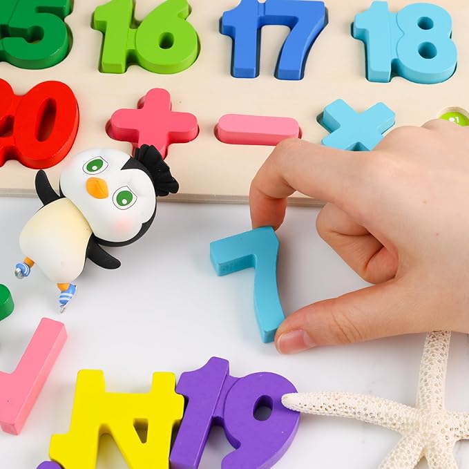 LovesTown Wooden Puzzles for Kids, Number Shape Puzzles Preschool Educational Toys Montessori Toddler Puzzles for Boys Girls