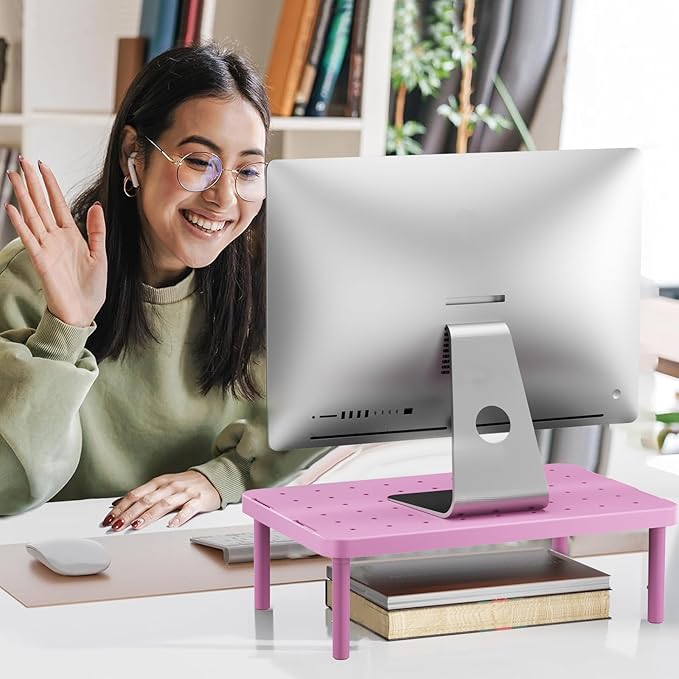 WALI Computer Monitor Stand for Desk, Adjustable Laptop Riser, Desk Monitor Stand Underneath Storage for Office, Home, School Supplies (PTT001-P), 1 Pack, Pink