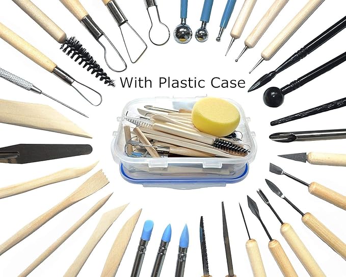 57PCS Ceramic Clay Tools Set with Plastic Case Modeling Pottery Sculpting Tools Kits for Beginners Professionals Kids After School Ceramics Classes
